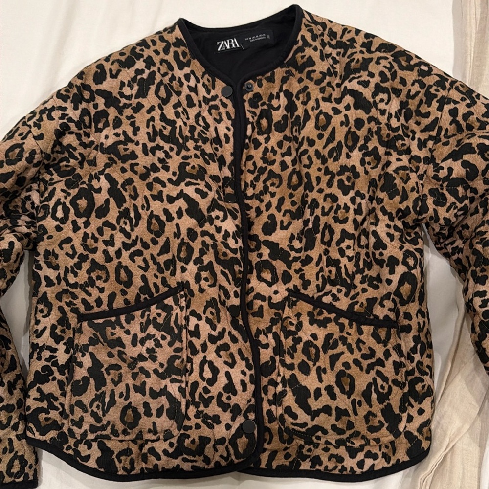 Quilted light jacket women leopard print Zara